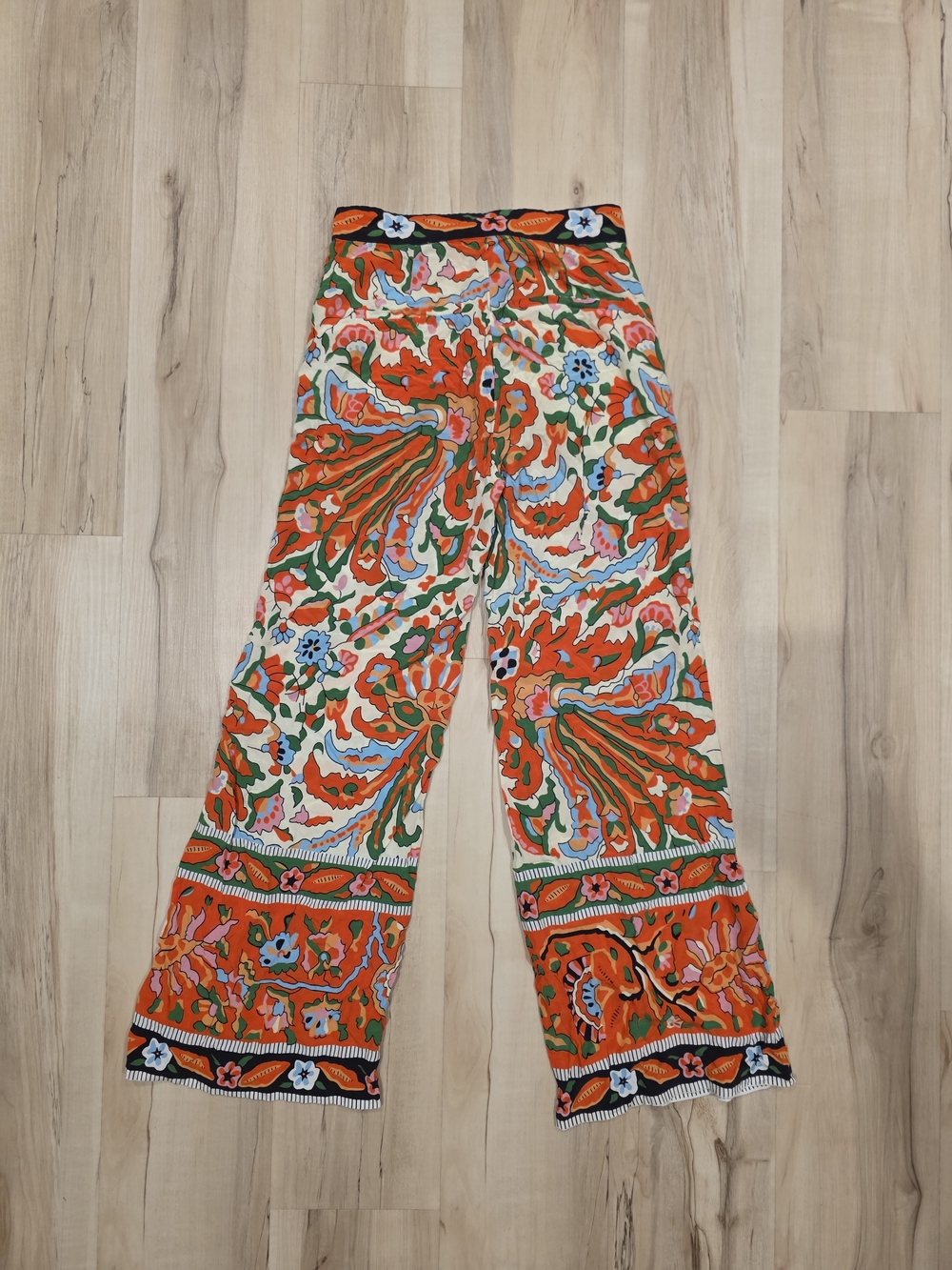 ba&sh Floral Paisley Wide-Leg Pants in Orange, Green, Blue, Cream
